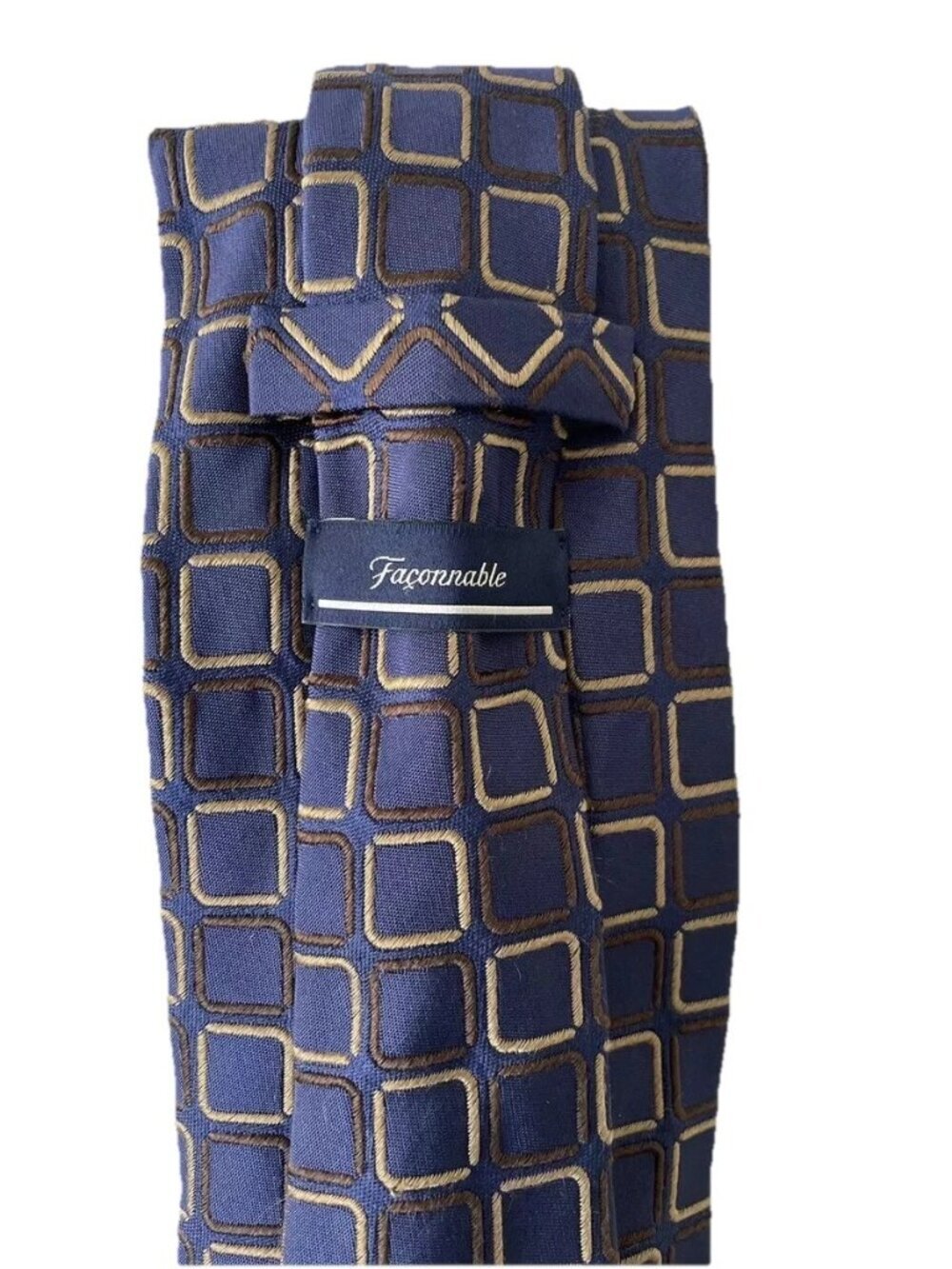 SALE 50% OFF! FACONNABLE NECK TIE ~ Blue Brown Tan Squares 100% Silk Tie